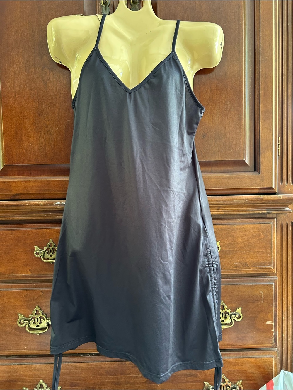 Classic Black Slip Chemise with Spaghetti Straps
